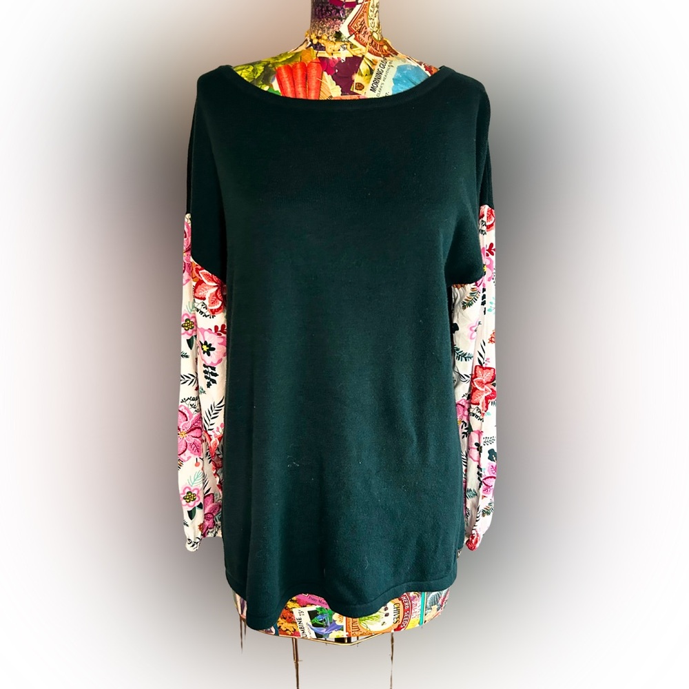 Matilda Jane Green Poinsettia Floral Sleeve Sweater